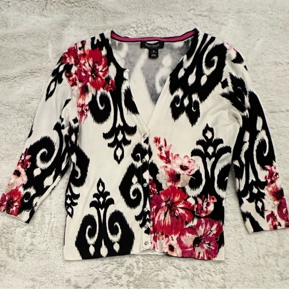 White House Black Market Floral Cardigan Small